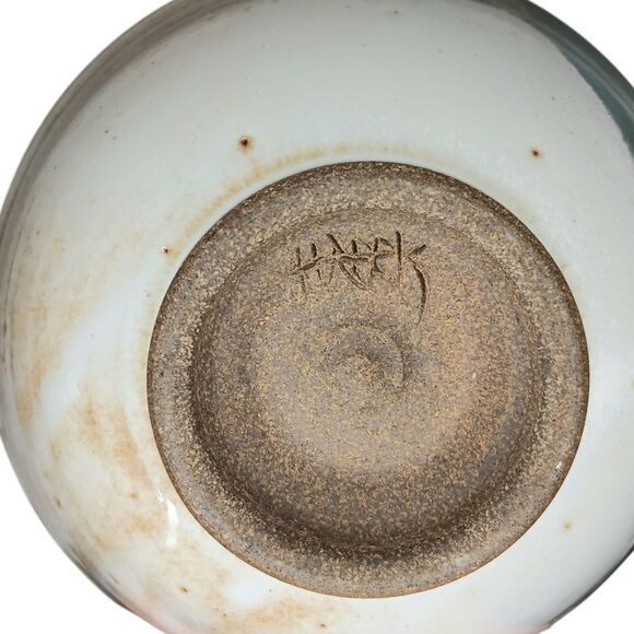 Studio Pottery Bowl Cream Green Blue Tan Signed Harris Ramen Rice Noodle Bowl - Picture 10 of 16